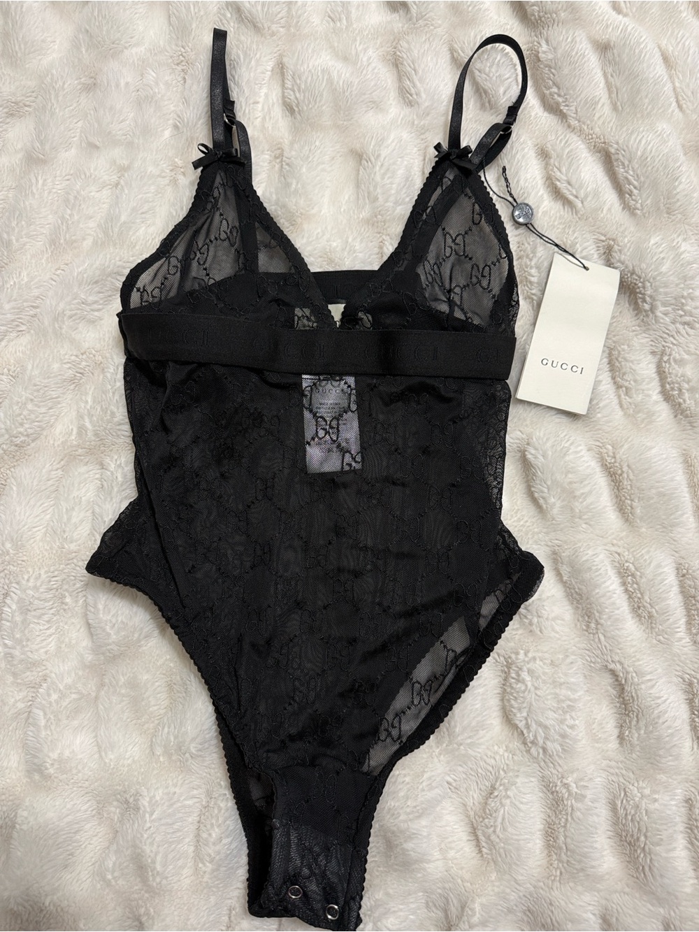 Gucci GG Tulle Black Lace Bodysuit